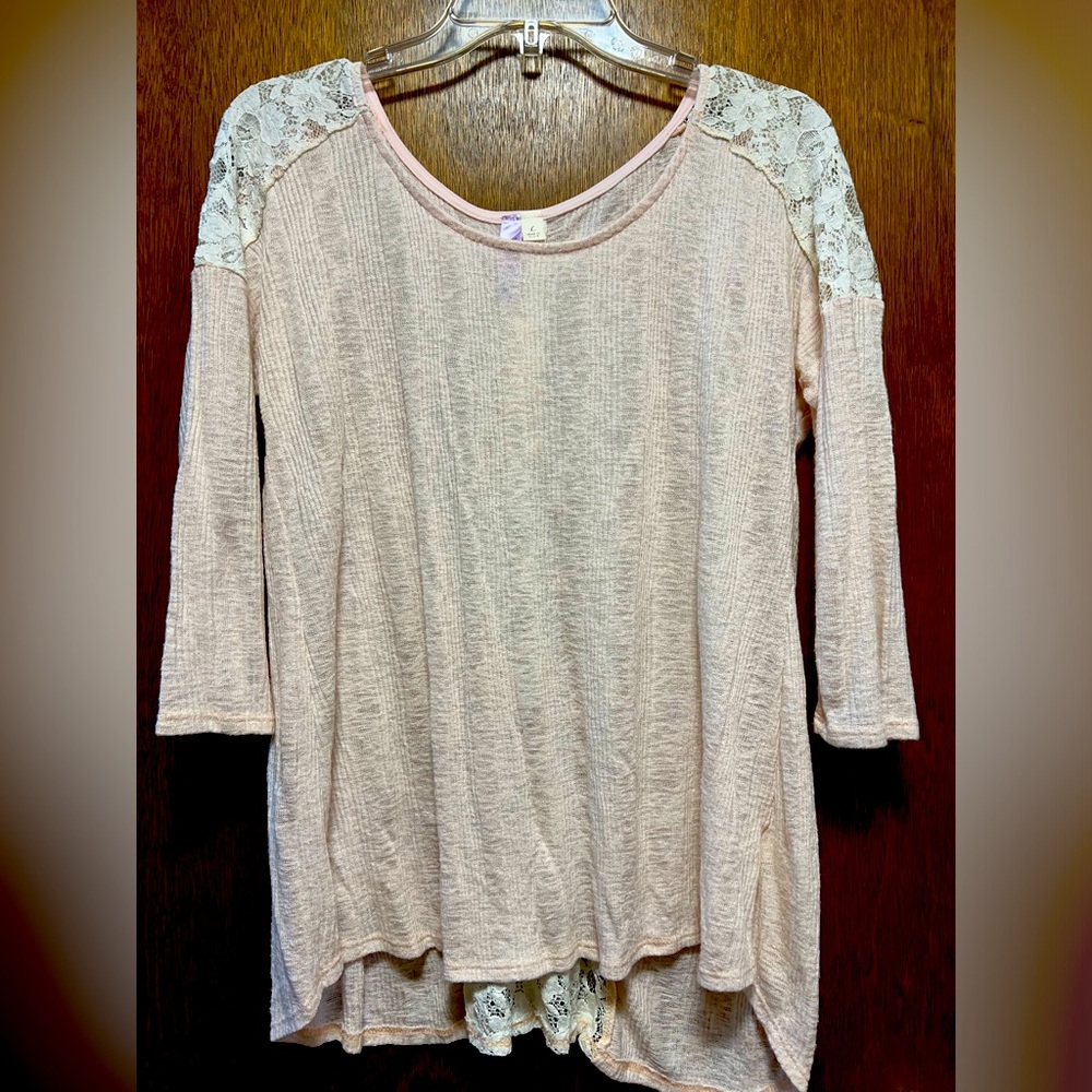 Soft pink and lace flowing tee